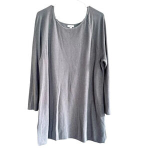 J Jill Gray Knit Long Sweater Pullover Tunic Textured Boat Neck XL Petite